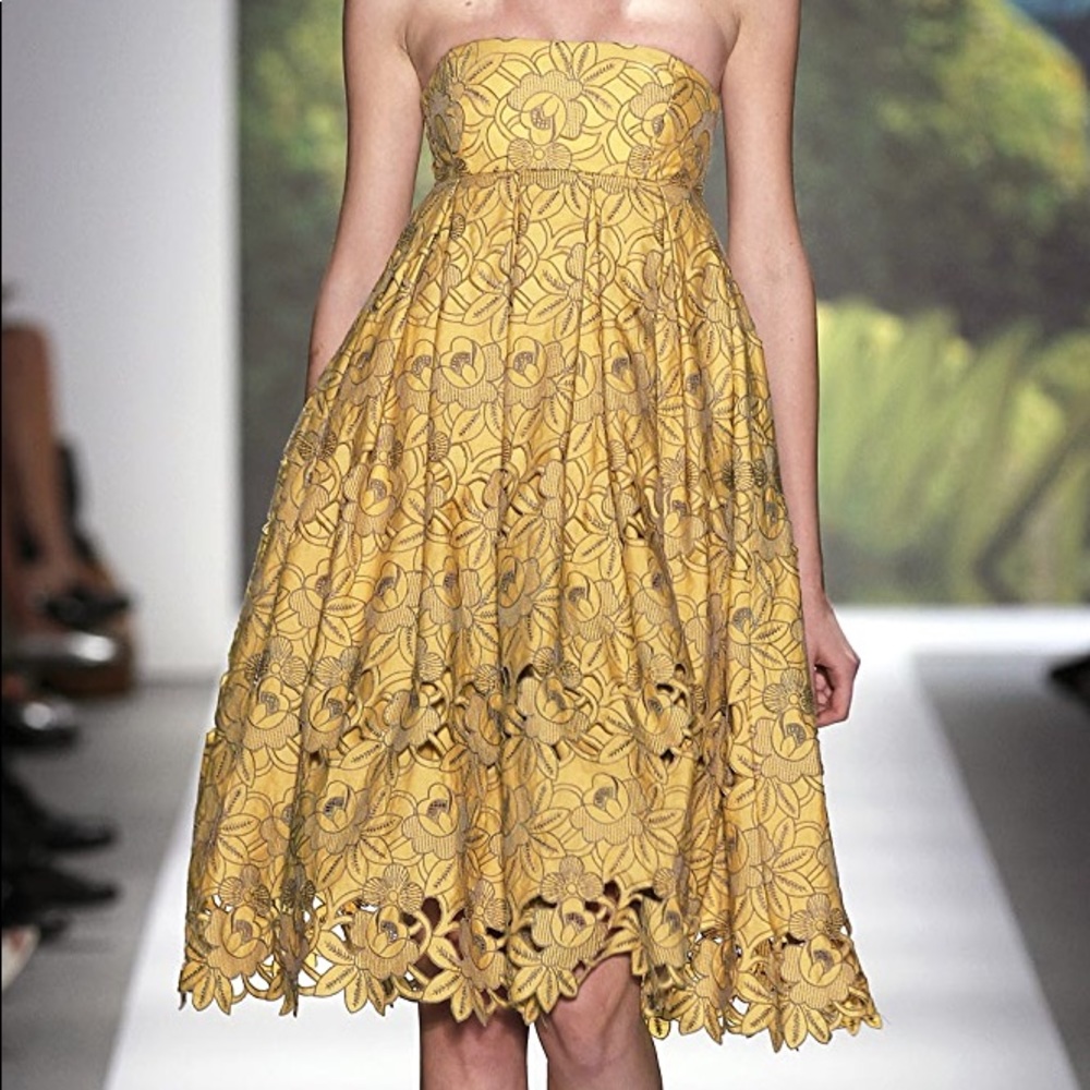 COPY - COPY - Tibi floral eyelet strapless dress yellow